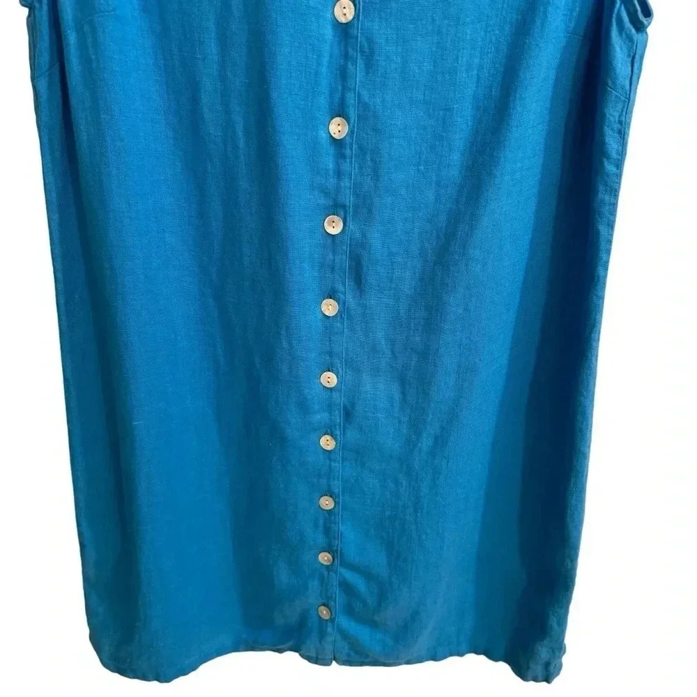VINTAGE Chico’s 100% Linen Button Up Dress Size M‎ (2) Blue Coastal Beach Casual - Picture 7 of 10